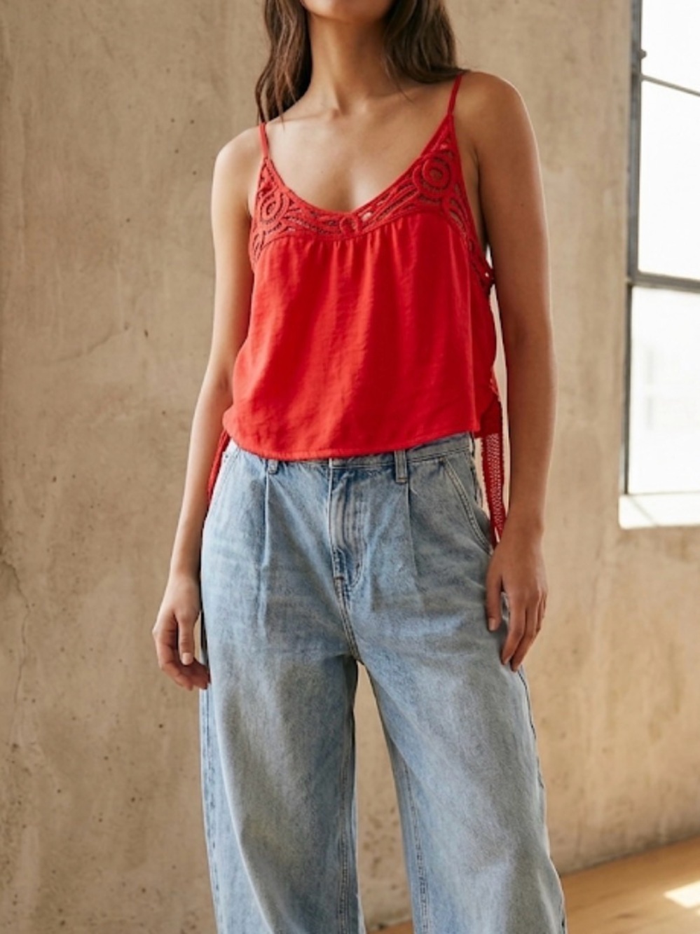 Red Lace-Trim Spaghetti strap Top by Intimately free people